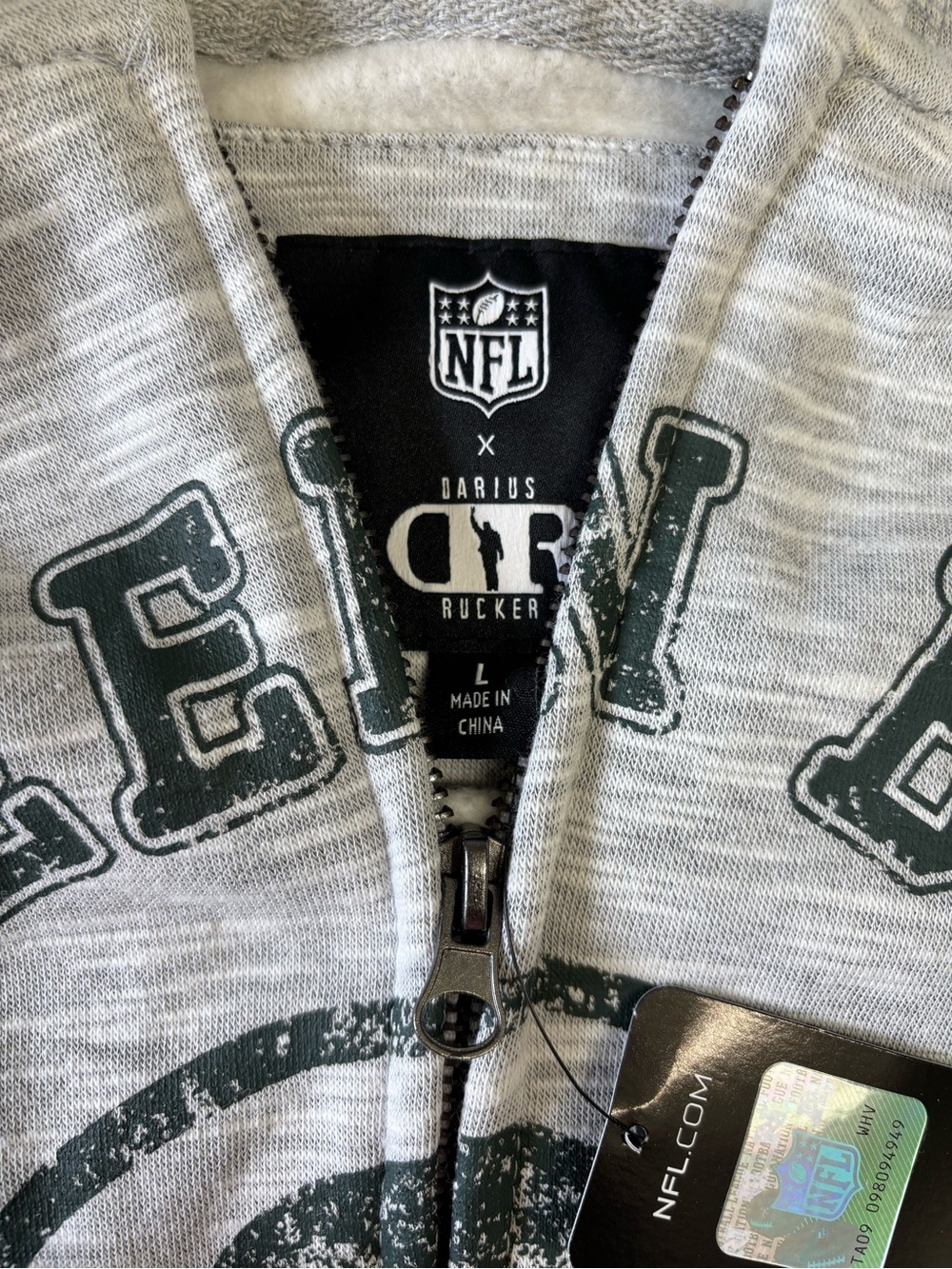 NFL Green Bay Packers Gray Zip up Hoodie with Dark Green Team Print - Picture 2 of 6